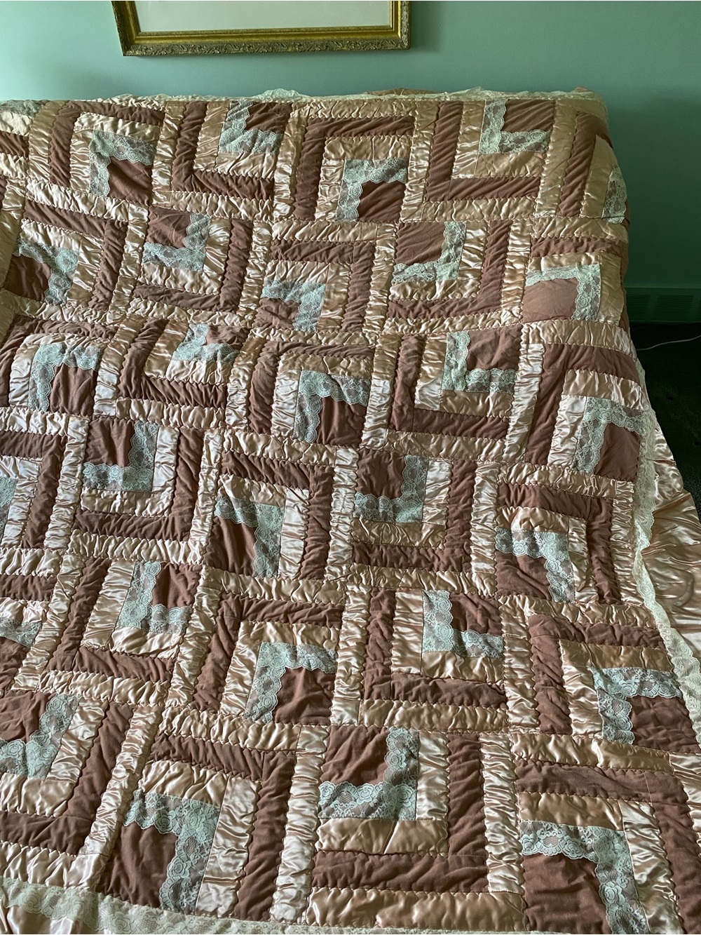Vintage Satin, Lace, Velvet King Bed Spread